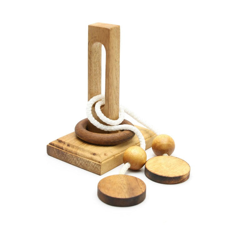 Locked Ring Wooden String Puzzle